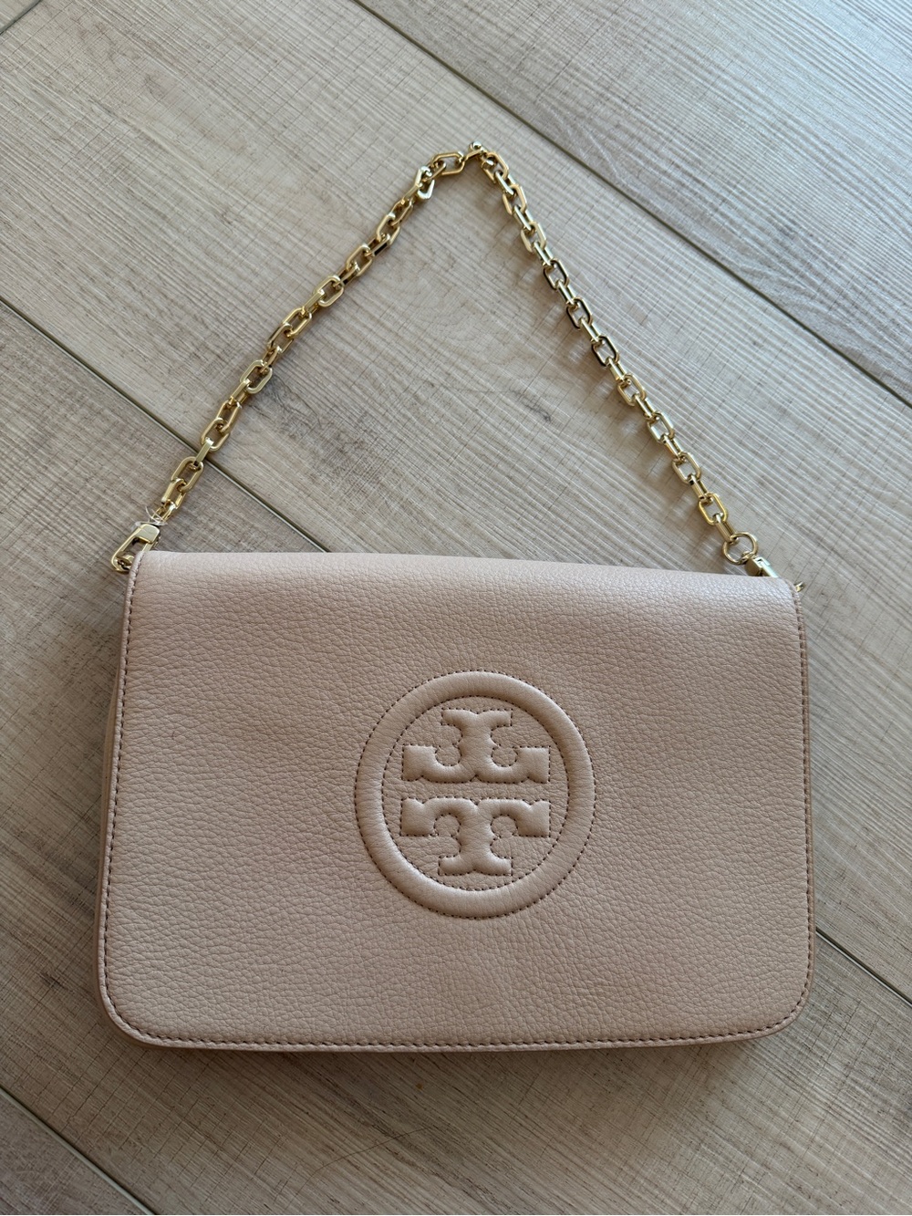 Tory Burch Blush Leather Shoulder Bag with Gold Chain